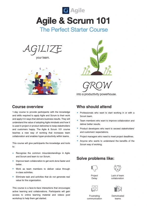 Agile Scrum 101 course brochure